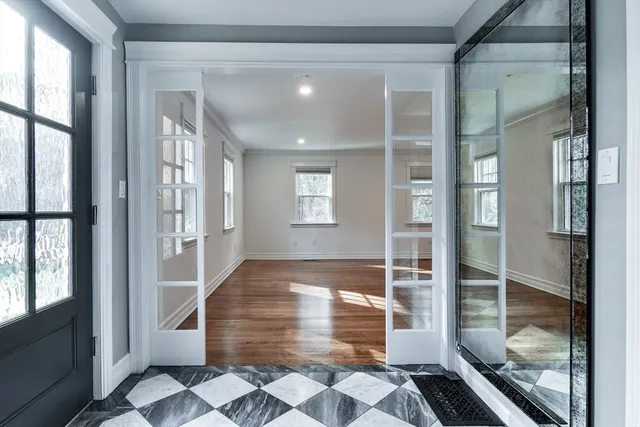 a view of wooden door