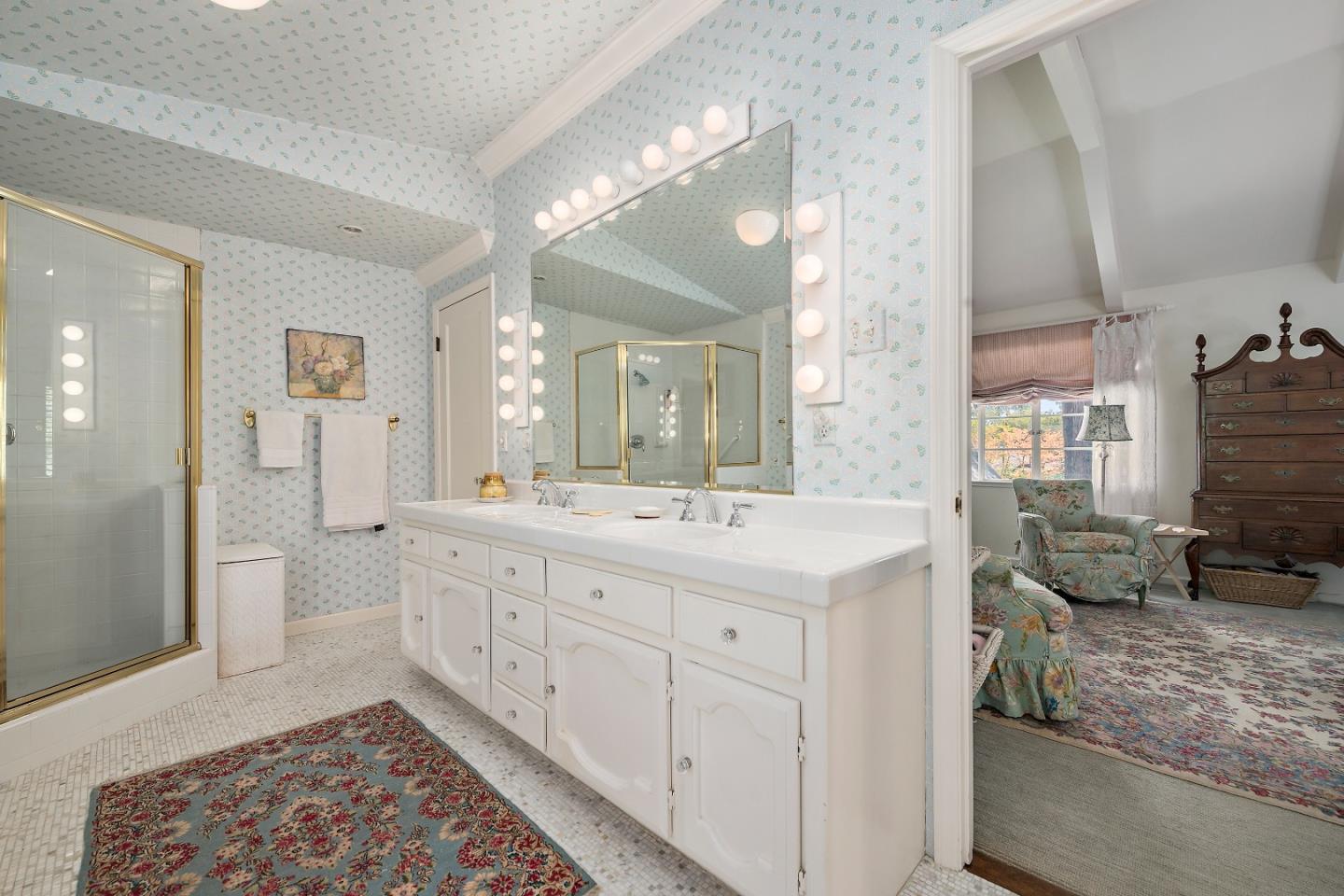 72 Winchester Drive Atherton, CA 94027 - Photo 31 of 50 a spacious bathroom with a double vanity sink a mirror and a shower