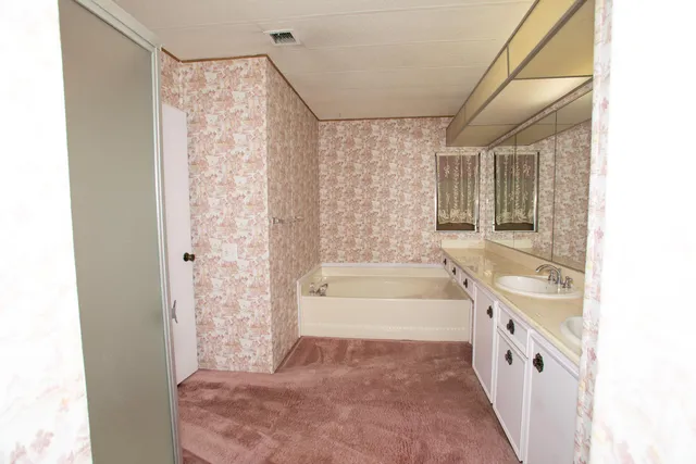 a bathroom with a bathtub and a sink