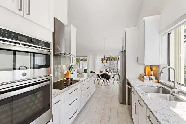 a kitchen with lots of counter top space