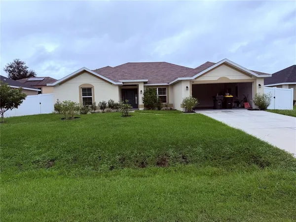 a front view of a house with yard and green space