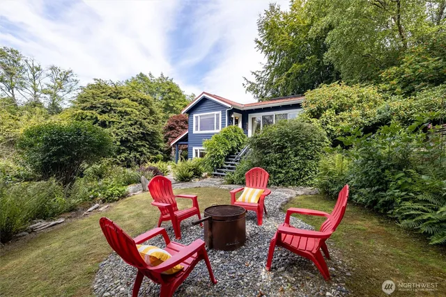 a backyard of a house with outdoor seating