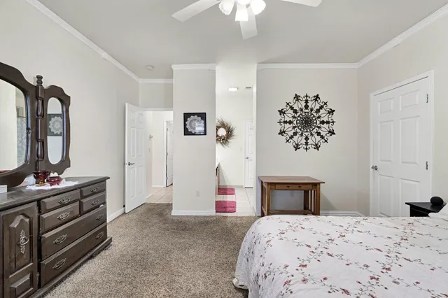 a bedroom with a bed and dresser