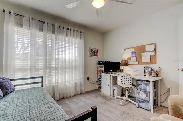 a bedroom with furniture and a window