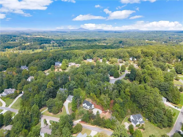 a view of a city with lush green forest