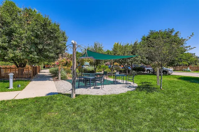 a view of a park with swings