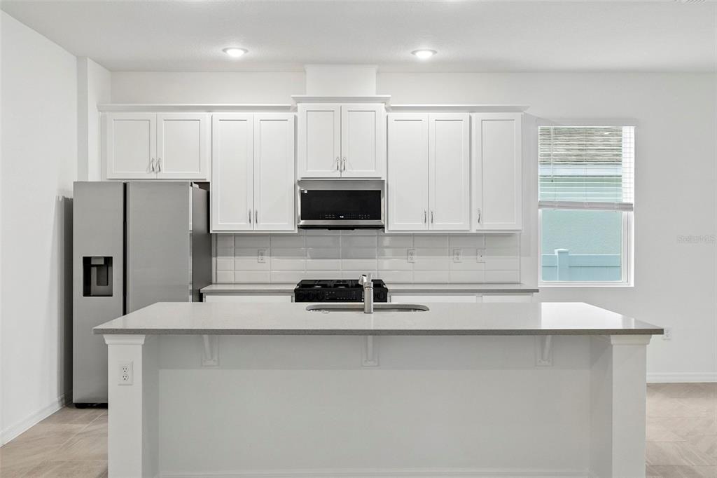 27517 Stellar Sea Way Howey-in-the-Hills, FL 34737 - Photo 3 of 17 a kitchen with stainless steel appliances a refrigerator microwave and sink