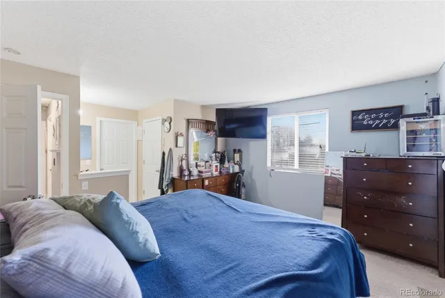 a bed room with a bed and a television