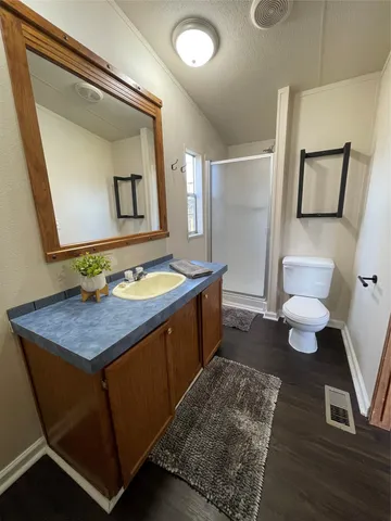 a bathroom with a sink a toilet and mirror