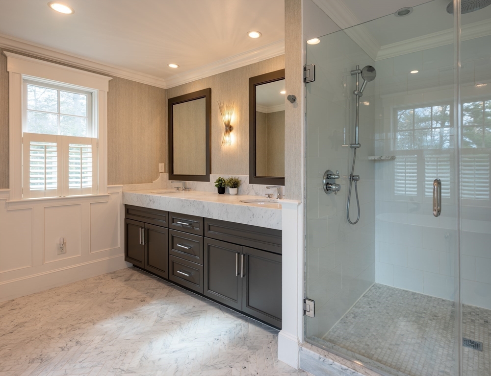 37 Forster Road Manchester, MA 01944 - Photo 36 of 42 a bathroom with a double vanity sink mirror and shower