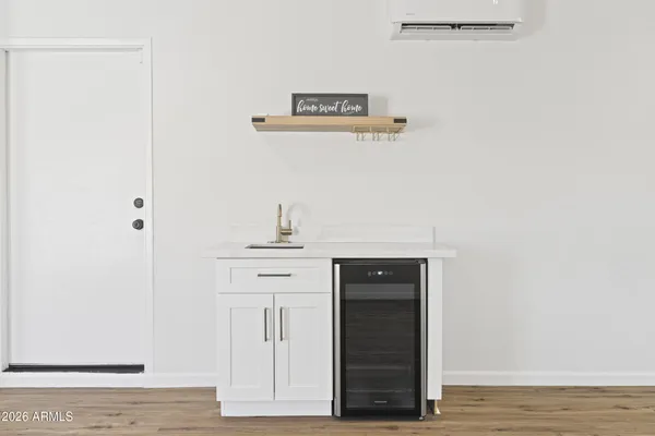 an empty room with fan
