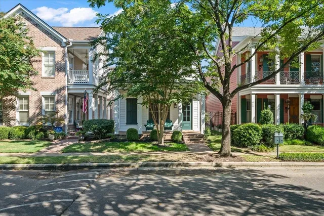 a front view of a building with street view