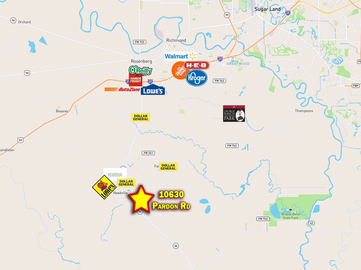 10630 Padon Road Needville, TX 77461 - Photo 5 of 50 Location map showing close proximity to shopping and grocery and convenience.