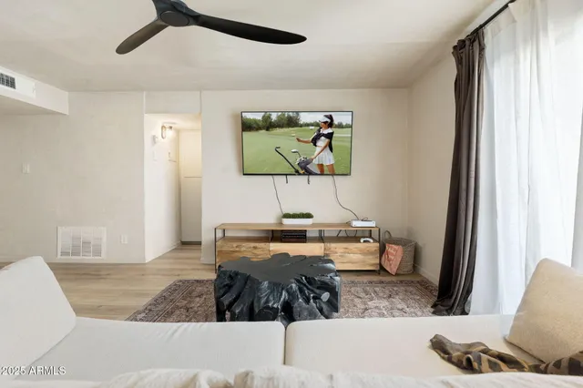 a living room with furniture and a rug
