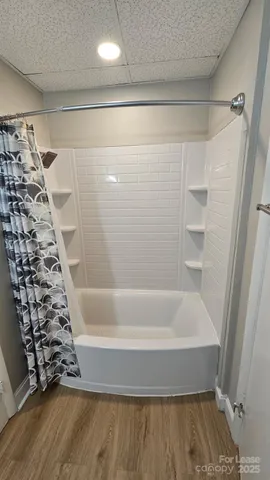 a bathroom with a bathtub