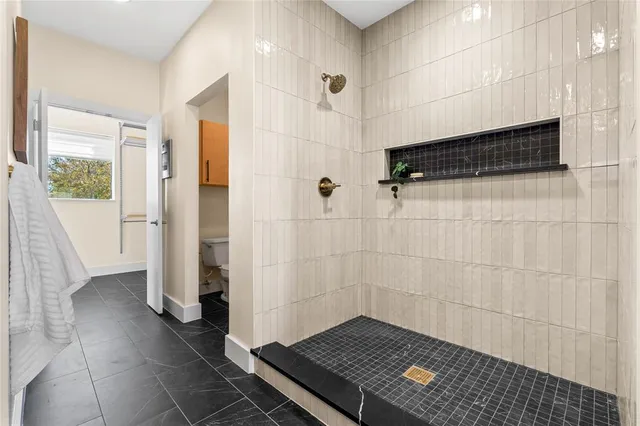 a bathroom with a shower