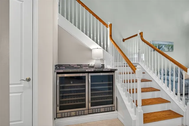 a view of balcony with wooden floor
