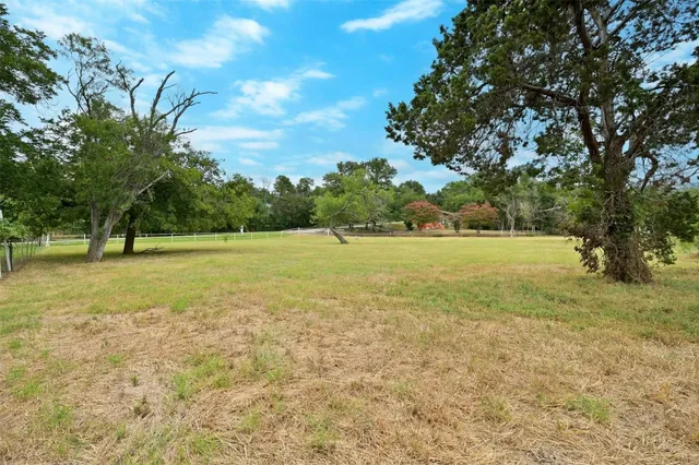 a view of a field with an trees