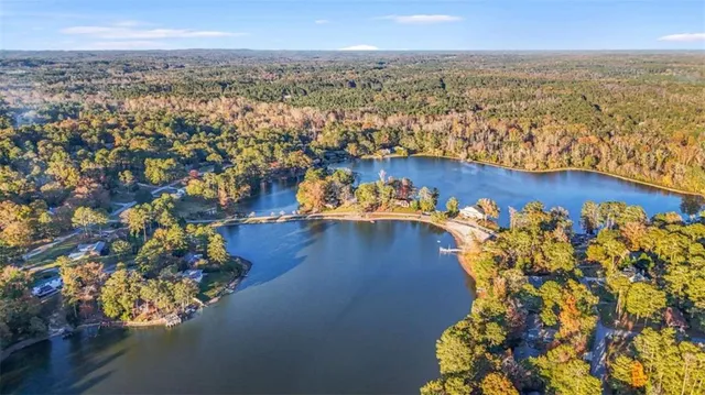 an aerial view of a house with a outdoor space
