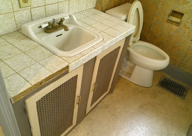 a bathroom with a sink and toilet