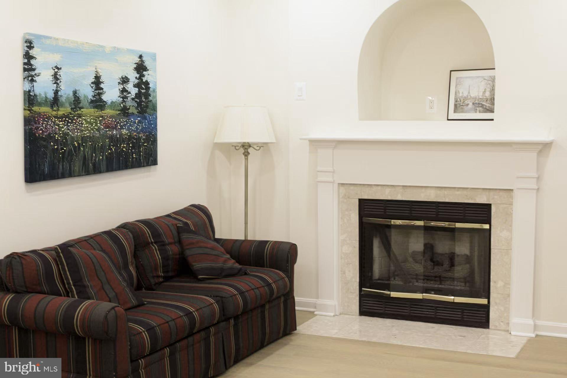 7037 Haycock Road, Unit A Falls Church, VA 22043 - Photo 2 of 10 a living room with furniture a flat screen tv and a fireplace
