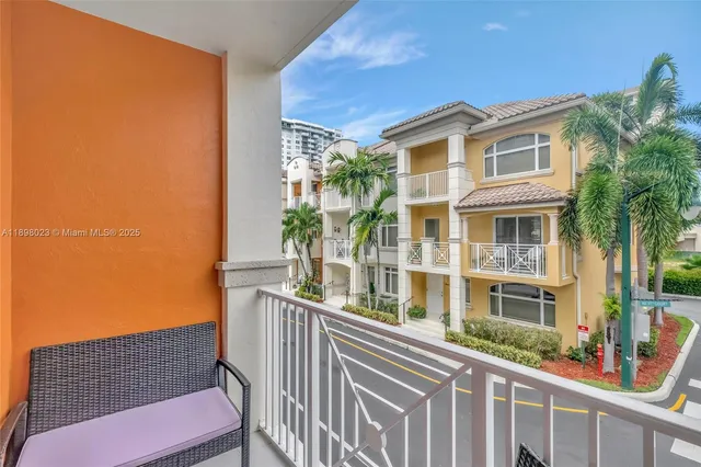 a view of a building from a balcony