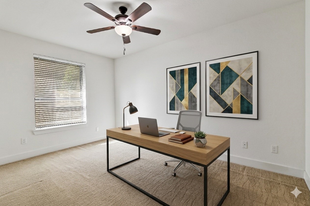 4231 Allen Street Houston, TX 77007 - Photo 12 of 31 Downstairs bedroom virtually staged as a modern home office.