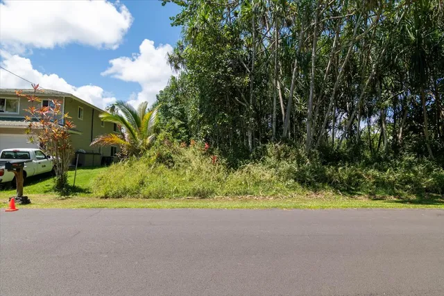 a view of road and small trees
