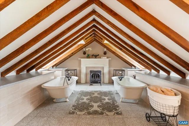 a view of a porch with wooden floor