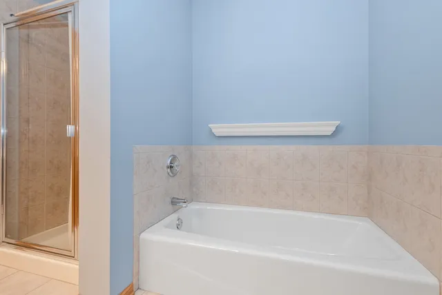 a bathroom with a bathtub