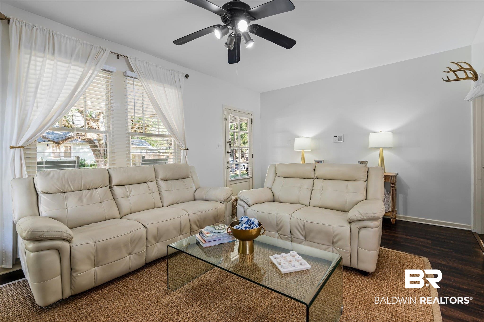 180 Williams Street Mobile, AL 36606 - Photo 4 of 20 Living room featuring dark hardwood / wood-style flooring and ceiling fan