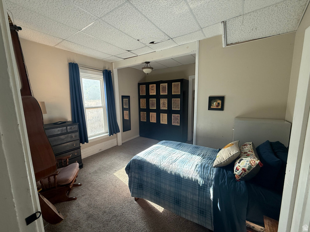 541 300 North Provo, UT 84606 - Photo 29 of 36 Carpeted room with a double-hung window, light-colored walls, and a drop ceiling