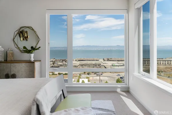 a living room with large window