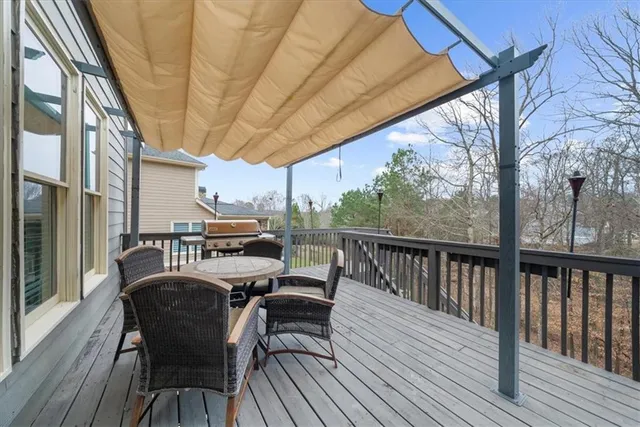 an aerial view of a house with a garden