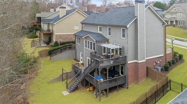 a view of a garden with a slide