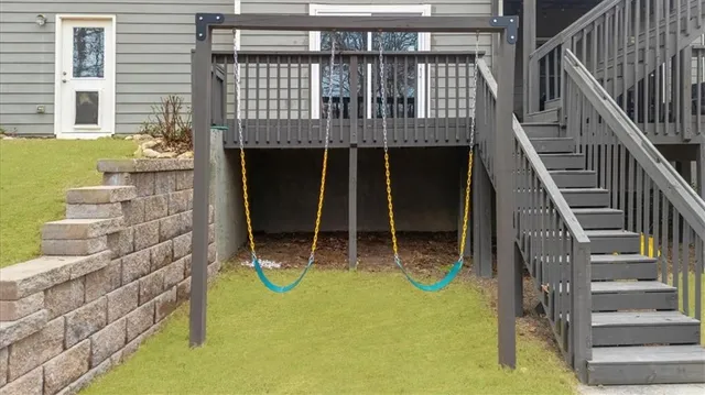 a view of a lake view with a large trees all around