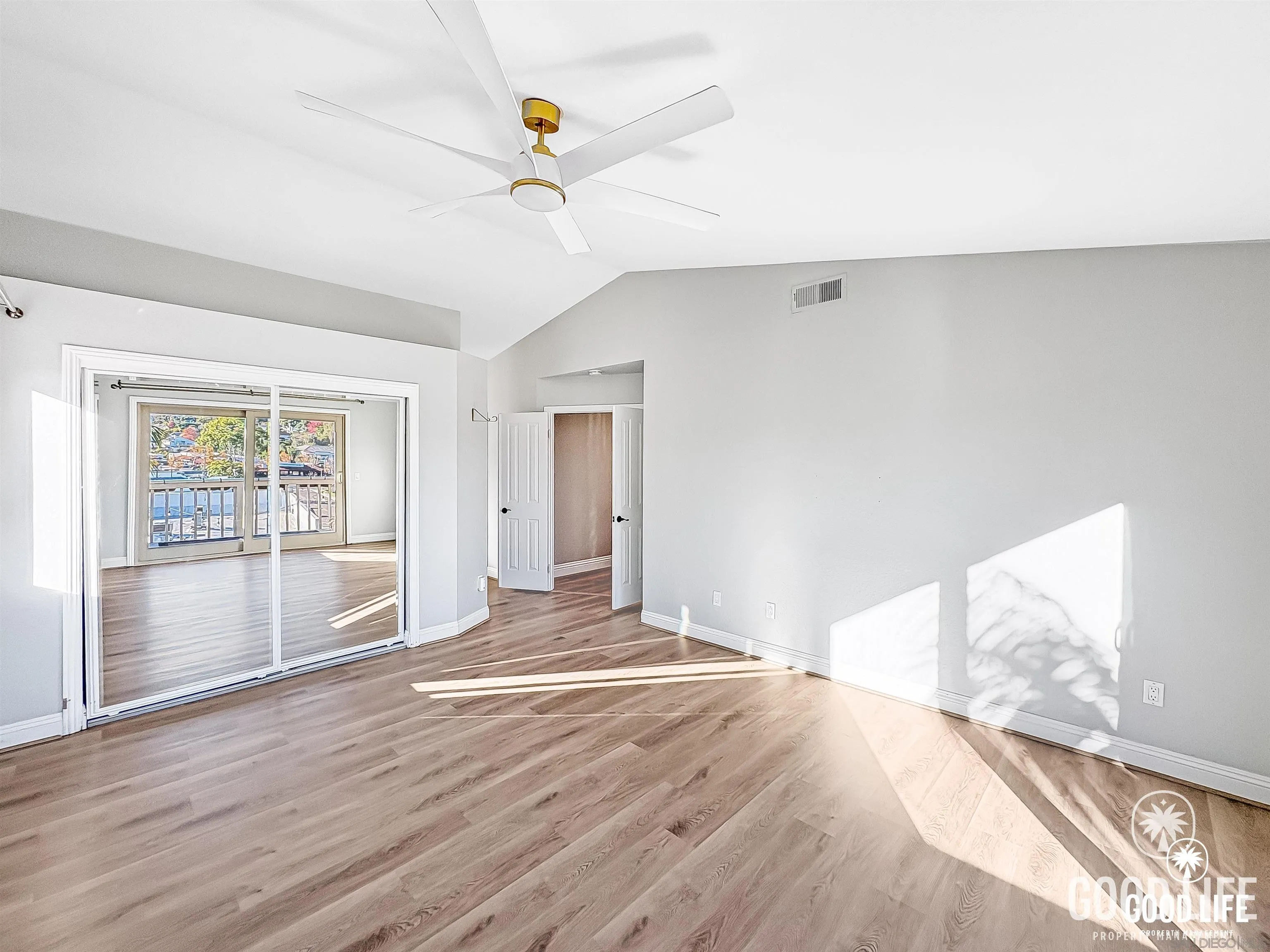 391 Via Almansa Encinitas, CA 92024 - Photo 13 of 29 a view of empty room with wooden floor and fan