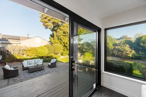 a living room with a large window