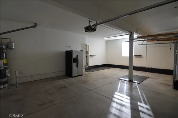 a view of a yard with plants and large trees