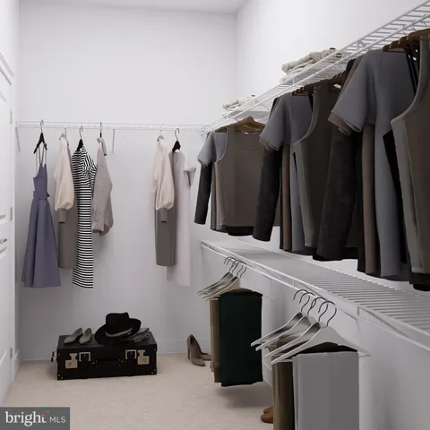 a view of walk in closet with clothes and shoes