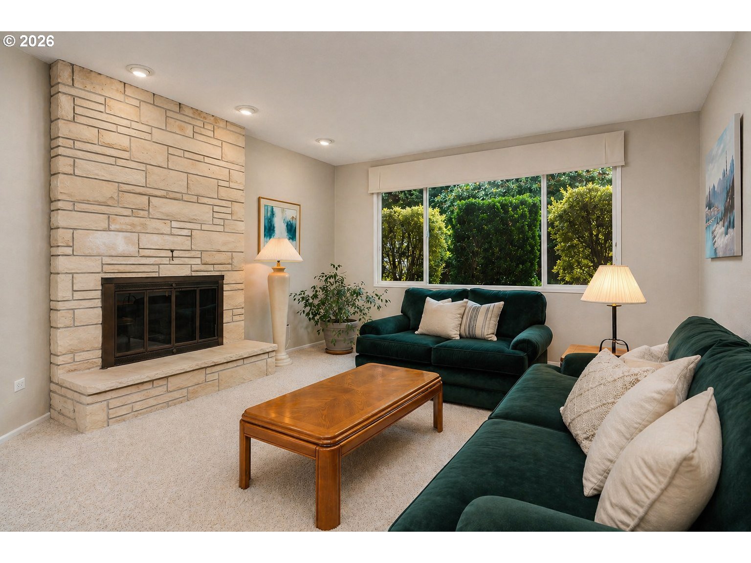 9070 Southwest Howatt Street Portland, OR 97225 - Photo 6 of 48 a living room with furniture a large window and a fireplace
