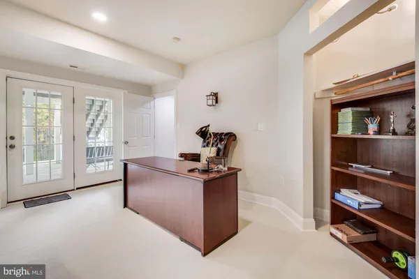 a view of workspace with wooden floor