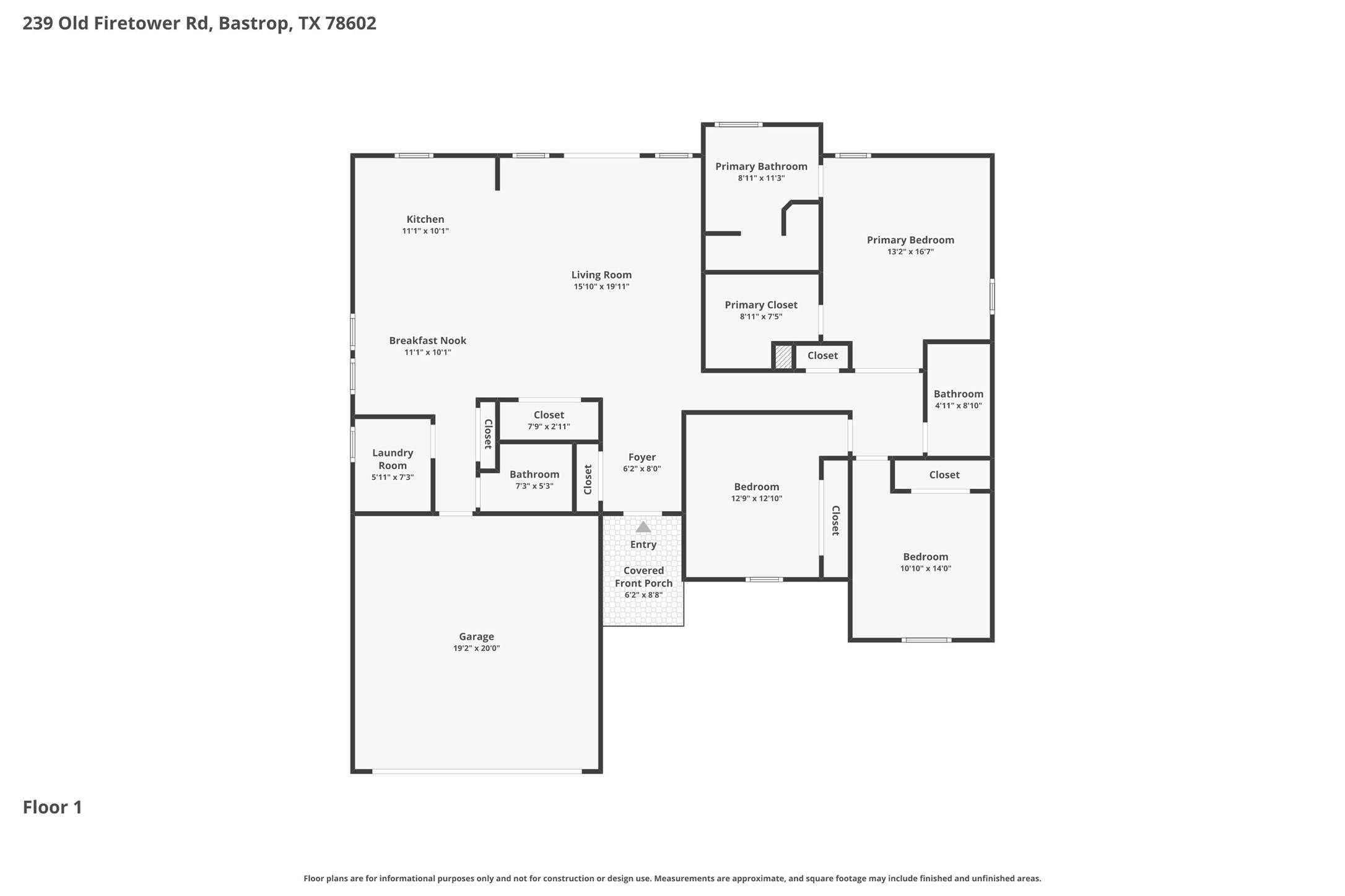 239 Old Firetower Road Bastrop, TX 78602 - Photo 39 of 39 A well-organized single-story layout is revealed in this comprehensive floor plan, showcasing functional living spaces.