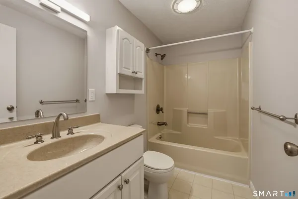 a bathroom with a sink toilet vanity and shower