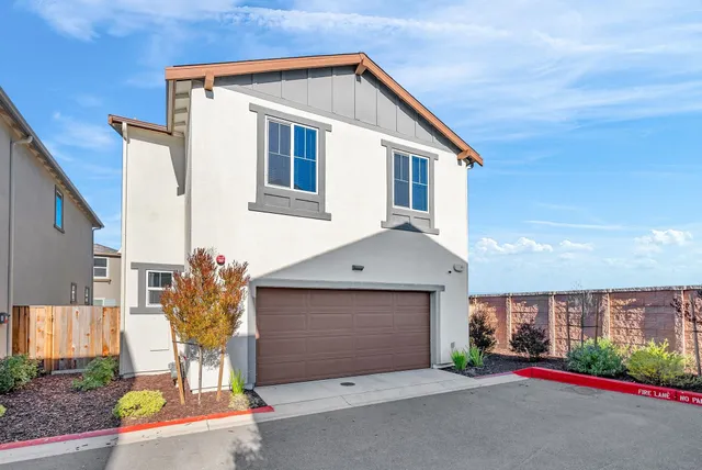a front view of a house with plants