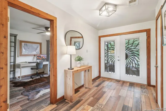 a view of a bedroom from a bedroom