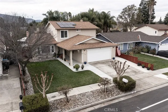 a aerial view of a house with garden