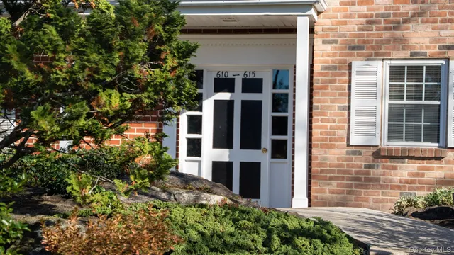 a couple of potted plants in front of door