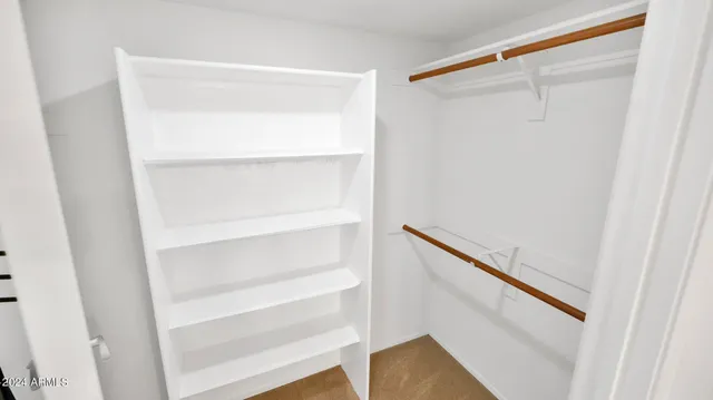 a view of walk in closet with empty racks