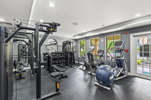 a view of a room with gym equipment